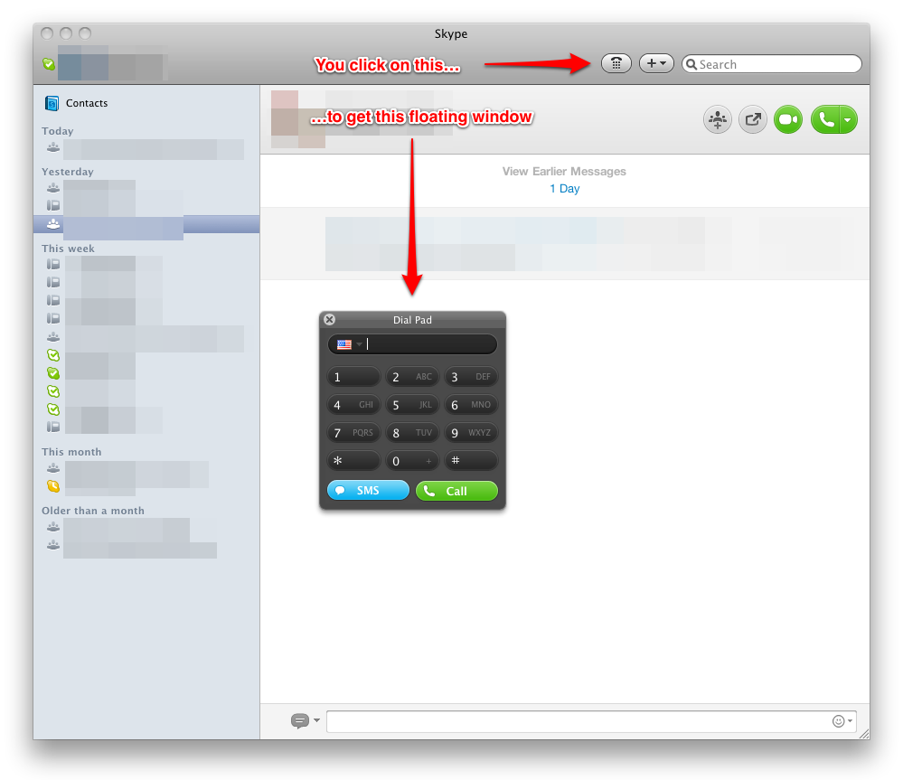 Floating dial pad in Skype 5 for Mac