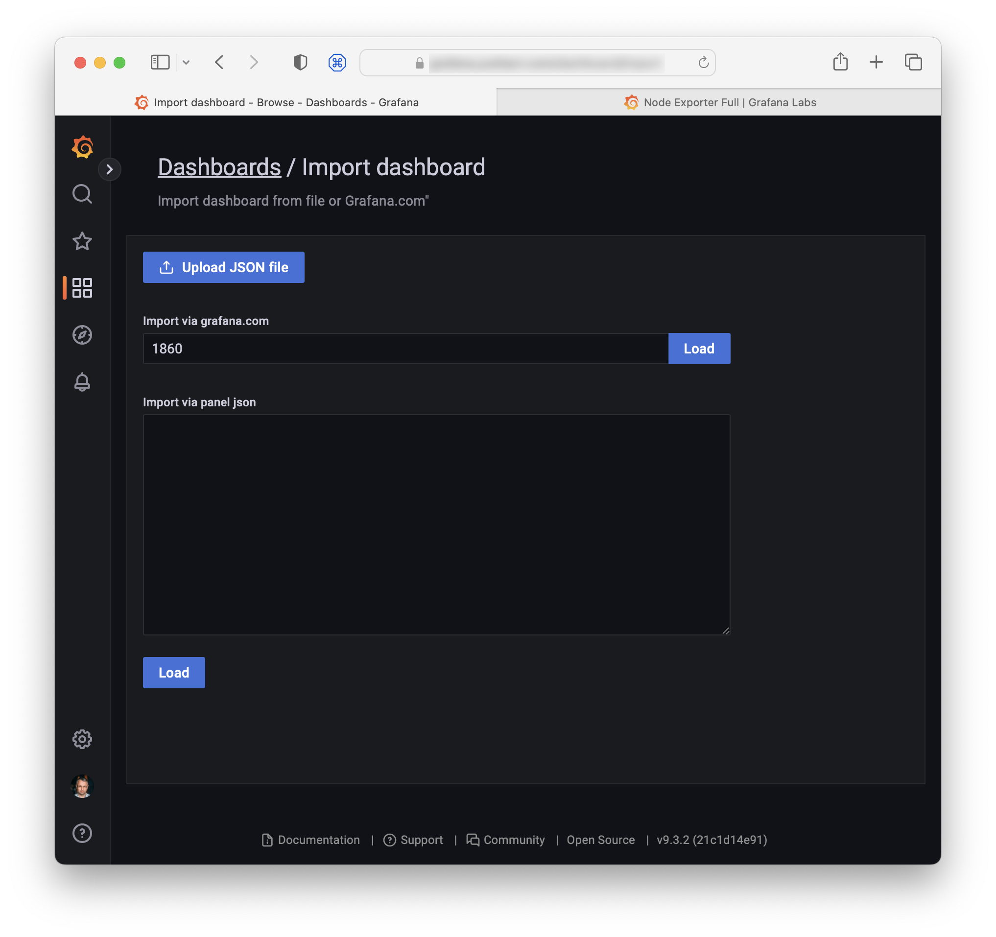 Import dashboard to Grafana